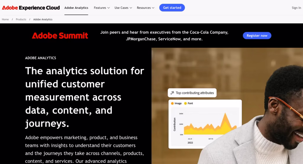 screenshot of adobe analytics landing page