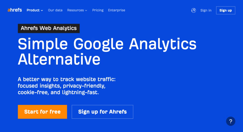 ahrefs web analytics landing page