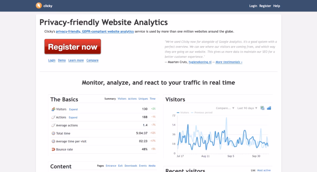 screenshot of clicky landing page