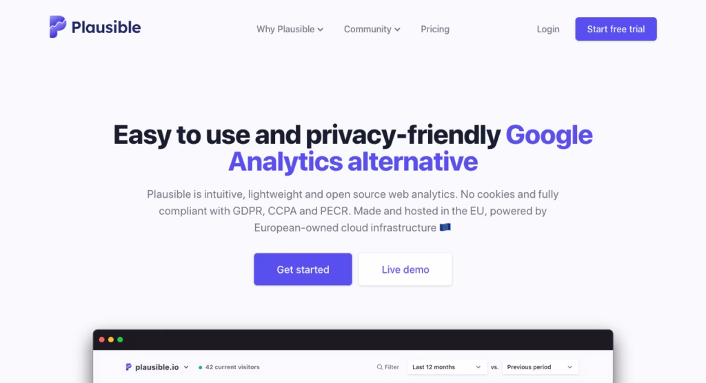 screenshot of plausible landing page